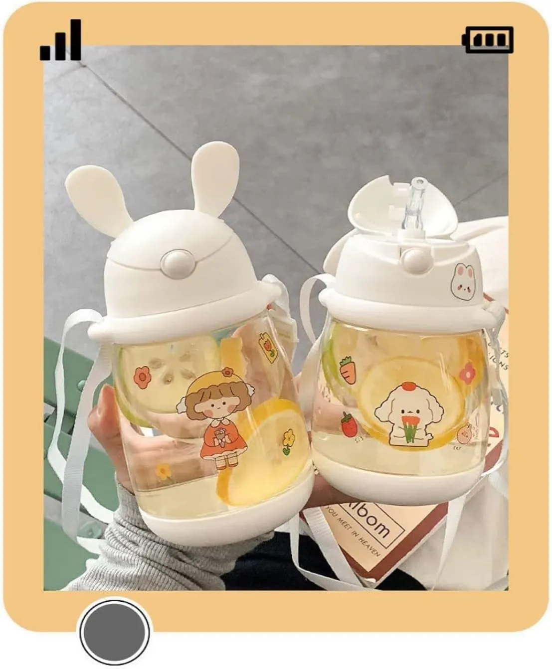 Water Bottle Kettle with Straw with Sticker Cute Rabbit Water Bottle School Sports Easy Open Leakproof Silicone Water Cup(White Stickers,550ml)