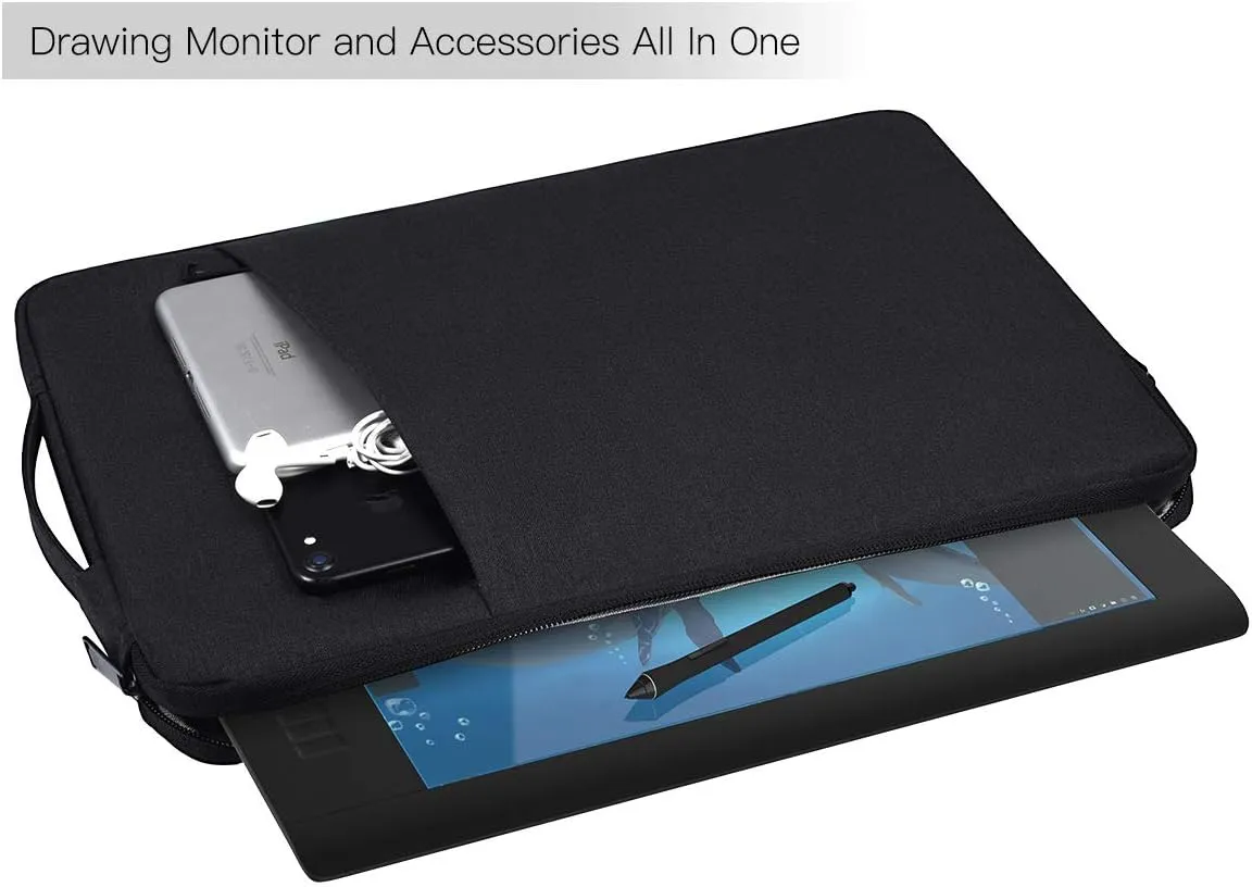 Waterproof Drawing Tablet Sleeve Case Bag for XP-Pen Deco 01 V2/ Artist12 Pro, Huion H610 Pro/ HS610 HS611, UGEE M708, Wacom One, GAOMON PD1161, Black