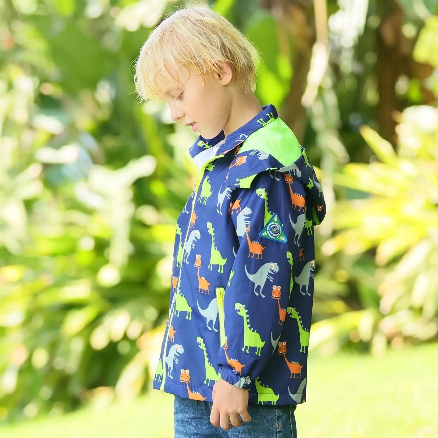 Waterproof Hooded Jacket for Boys Girls,Kids Raincoats Outdoor Windbreaker Dinosaur Rain Jacket