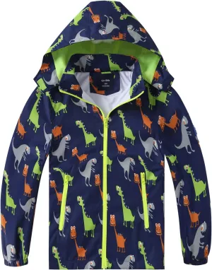 Waterproof Hooded Jacket for Boys Girls,Kids Raincoats Outdoor Windbreaker Dinosaur Rain Jacket