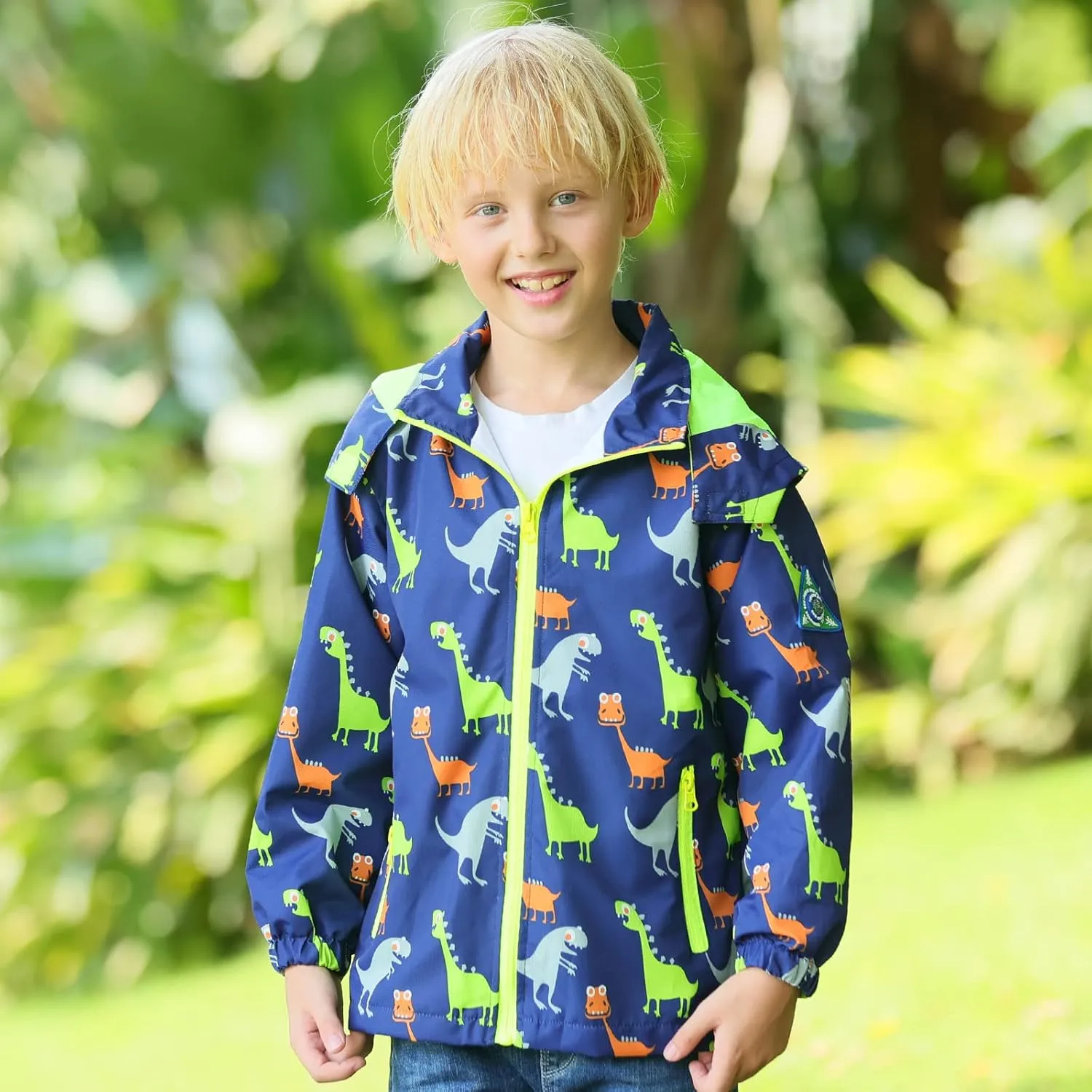 Waterproof Hooded Jacket for Boys Girls,Kids Raincoats Outdoor Windbreaker Dinosaur Rain Jacket