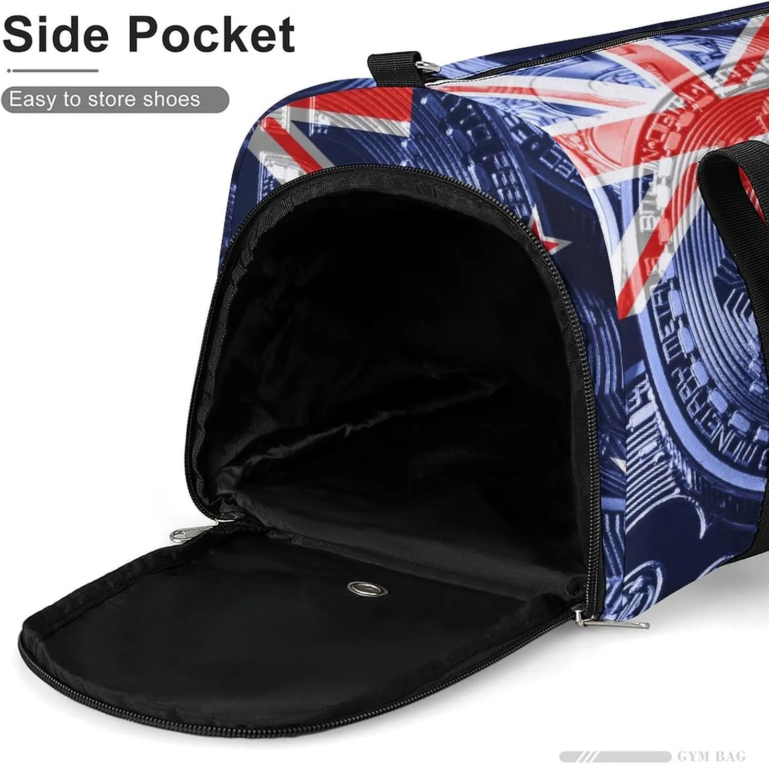 Waterproof New Zealand Flag Bitcoin Duffel Bag with Shoe Compartment Gym Travel Yoga