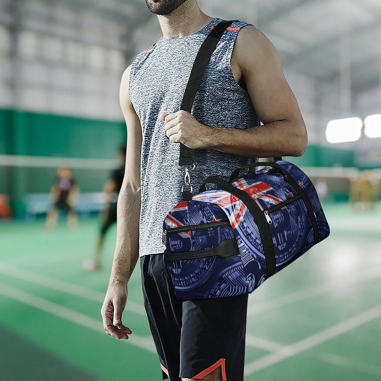 Waterproof New Zealand Flag Bitcoin Duffel Bag with Shoe Compartment Gym Travel Yoga