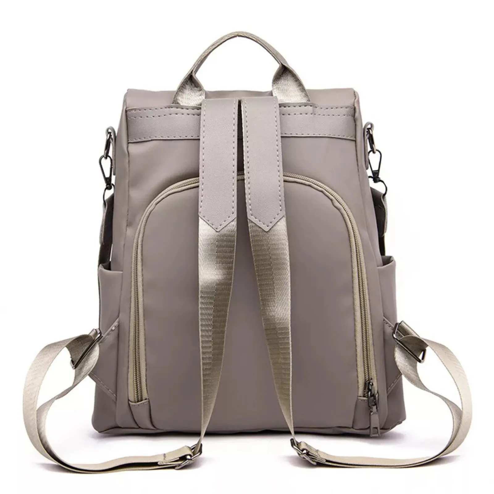 Waterproof Oxford Women Anti-theft Double Shoulder Bag Travel Backpack Khaki