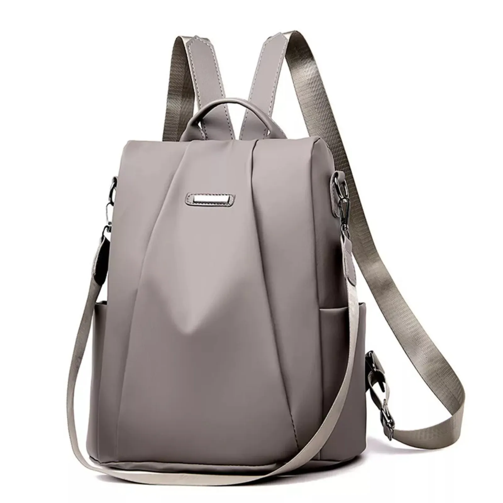 Waterproof Oxford Women Anti-theft Double Shoulder Bag Travel Backpack Khaki