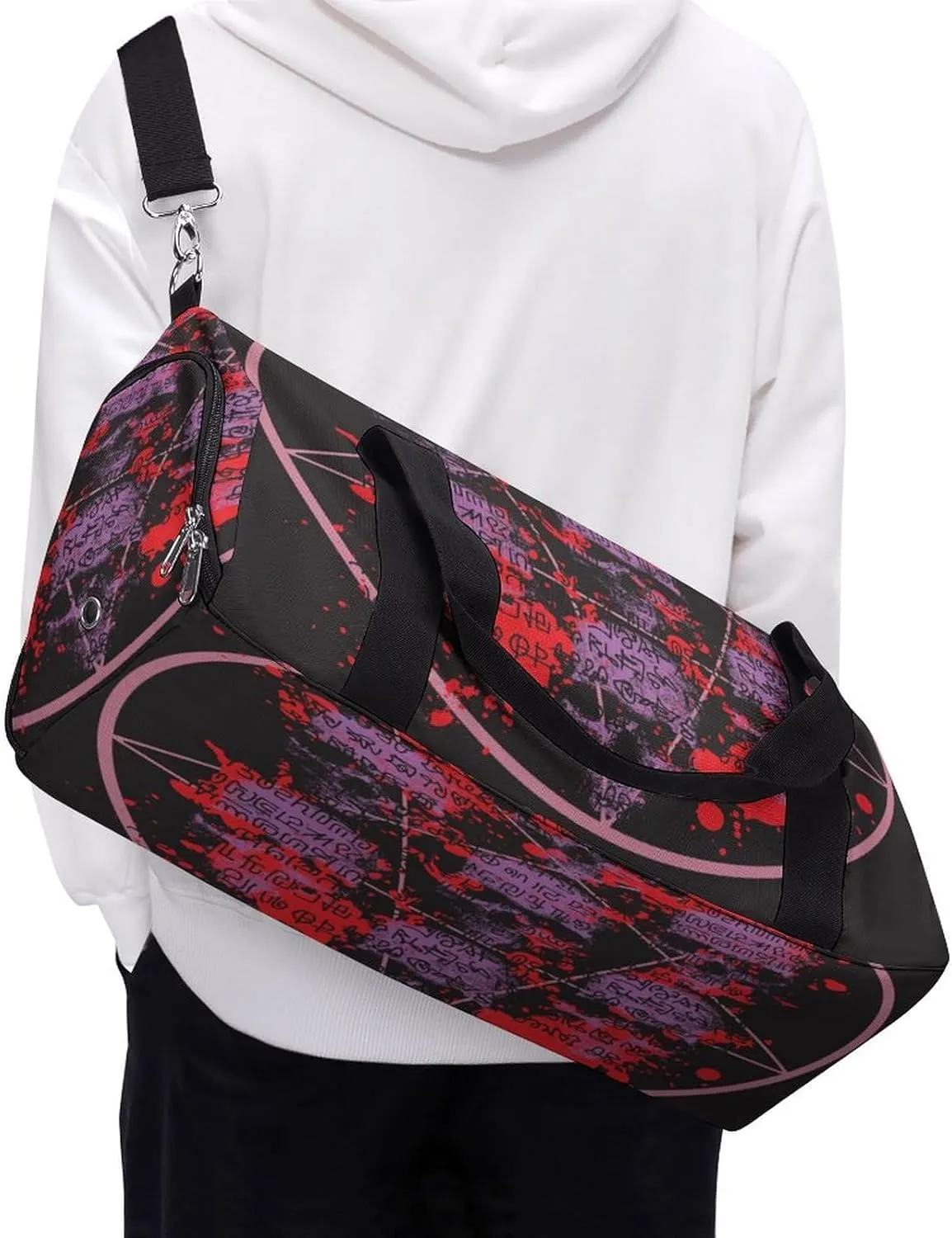 Waterproof Skulls Pentagrams Travel Duffel Bag with Shoe Compartment Gym Weekender