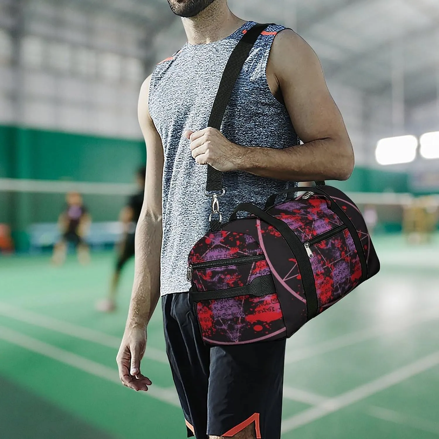 Waterproof Skulls Pentagrams Travel Duffel Bag with Shoe Compartment Gym Weekender