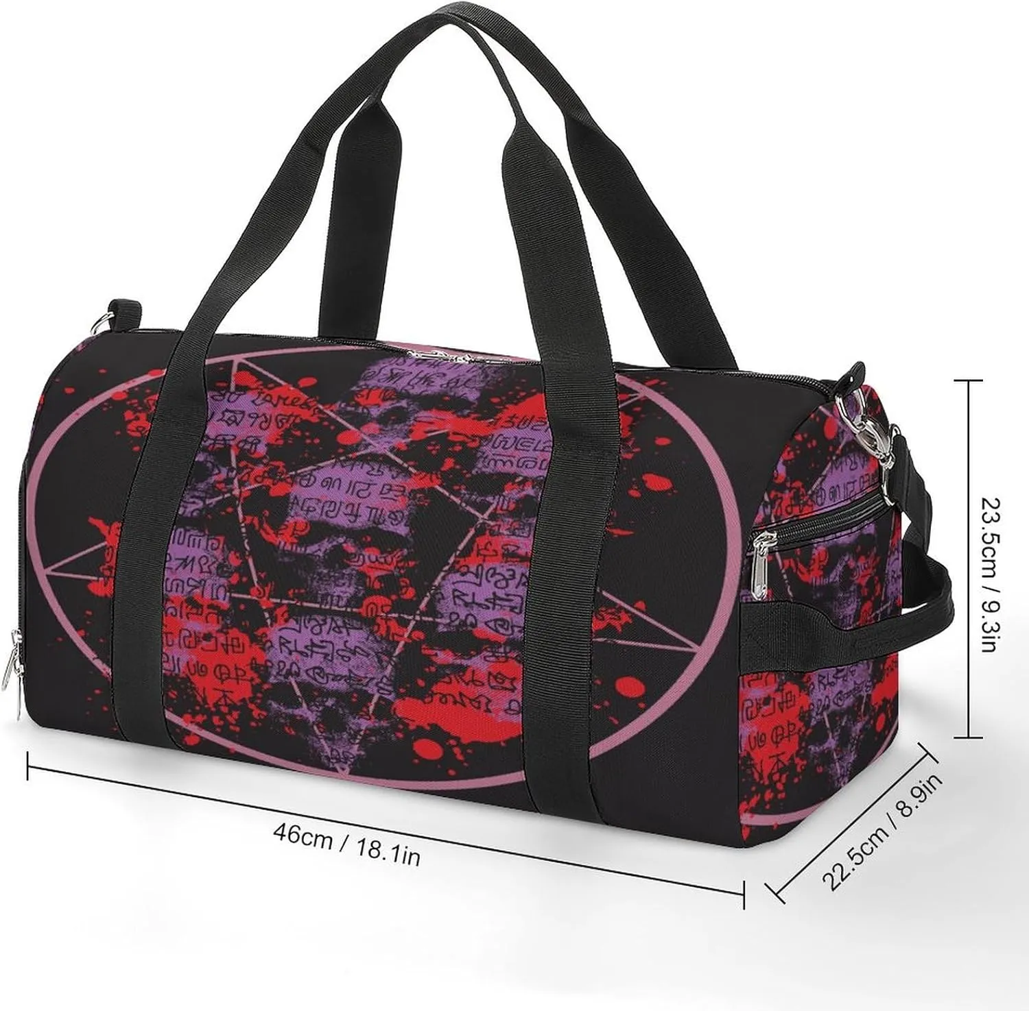 Waterproof Skulls Pentagrams Travel Duffel Bag with Shoe Compartment Gym Weekender