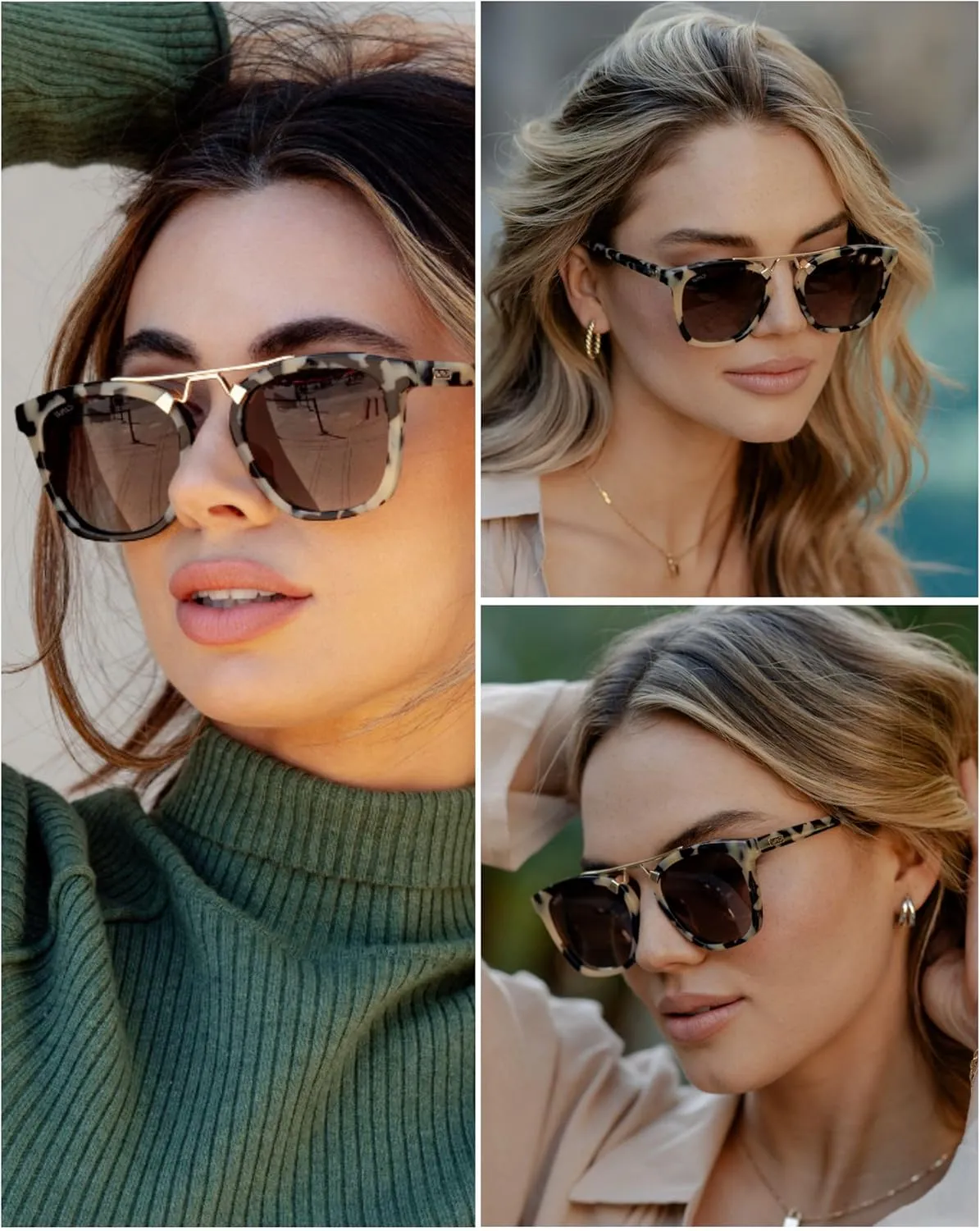 WearMe Pro WMP Eyewear - Women's Oversized Polarized Sunglasses: Square Vintage Style with Metal Double-Bar Bridge