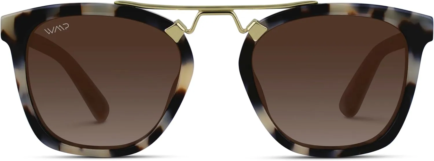 WearMe Pro WMP Eyewear - Women's Oversized Polarized Sunglasses: Square Vintage Style with Metal Double-Bar Bridge