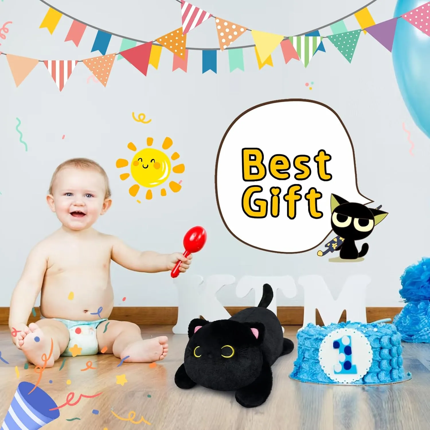 Weighted Stuffed Animals - Weighted Black Cat Plush,18in Weighted Cat Stuffed Animal,Cute Large Black Cat Plushie Soft Hugging Kitten Plush Pillow Toy Gifts for Kids Boys Girls