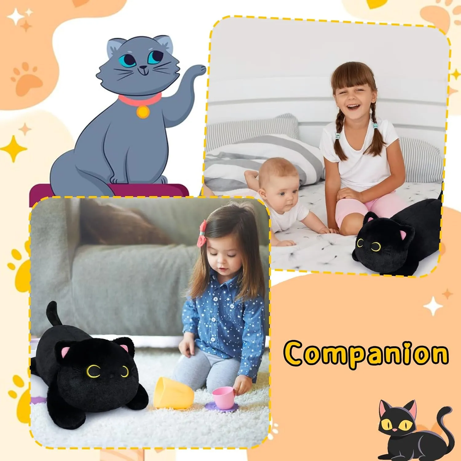 Weighted Stuffed Animals - Weighted Black Cat Plush,18in Weighted Cat Stuffed Animal,Cute Large Black Cat Plushie Soft Hugging Kitten Plush Pillow Toy Gifts for Kids Boys Girls