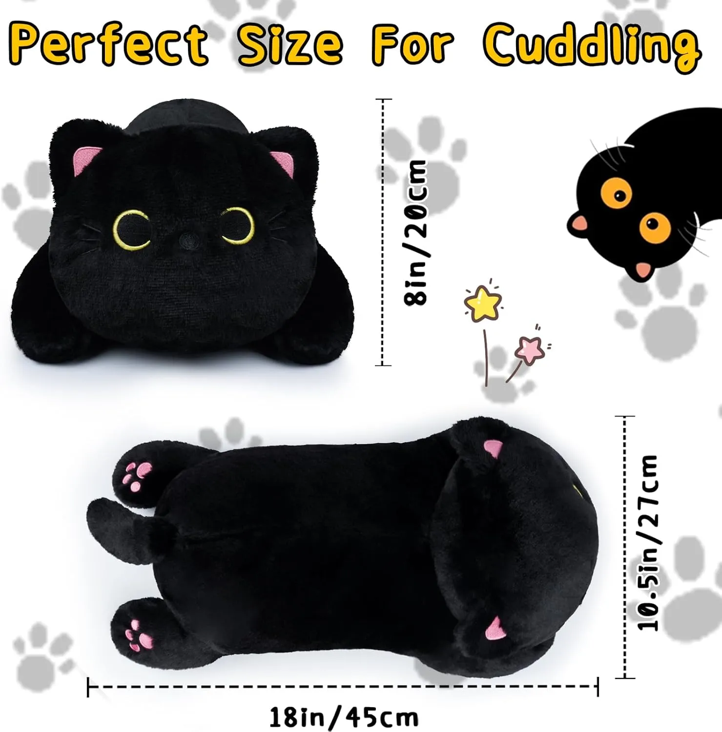 Weighted Stuffed Animals - Weighted Black Cat Plush,18in Weighted Cat Stuffed Animal,Cute Large Black Cat Plushie Soft Hugging Kitten Plush Pillow Toy Gifts for Kids Boys Girls