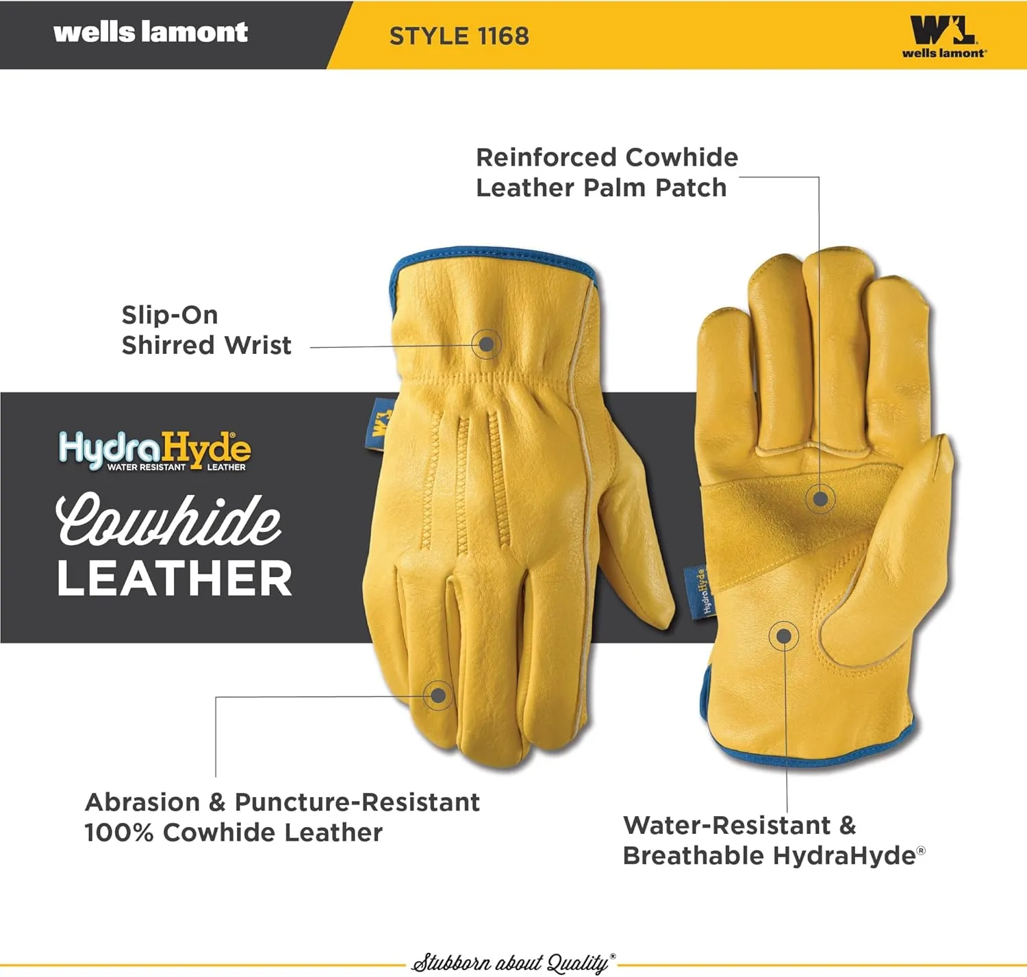 Wells Lamont Men’s Slip-On HydraHyde Full Leather Work Gloves | Water-Resistant | Extra Large (1168XL)