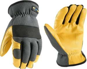 Wells Lamont Men's Slip On HydraHyde Water-Resistant Leather Palm Hybrid Work Gloves, XX-Large 3241XX, Gray