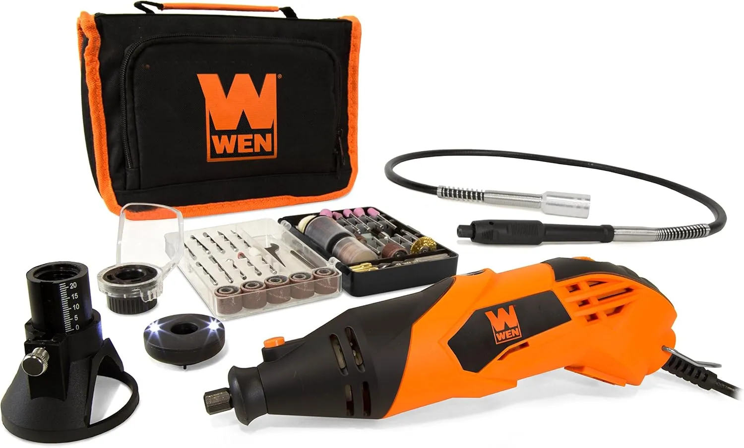WEN 23114 1.4-Amp High-Powered Variable Speed Rotary Tool with Cutting Guide, LED Collar, 100  Accessories, Carrying Case and Flex Shaft