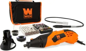 WEN 23114 1.4-Amp High-Powered Variable Speed Rotary Tool with Cutting Guide, LED Collar, 100  Accessories, Carrying Case and Flex Shaft