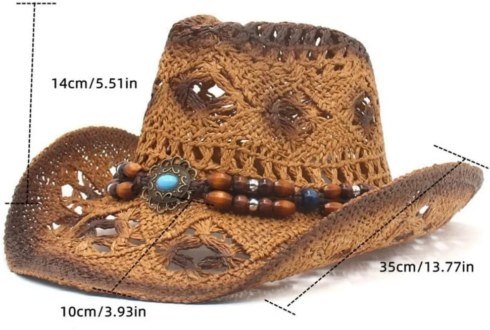 Western Straw Cowboy Hat for Men and Women Beach Sun Hat Jazz Cap Outdoor Summer Protection