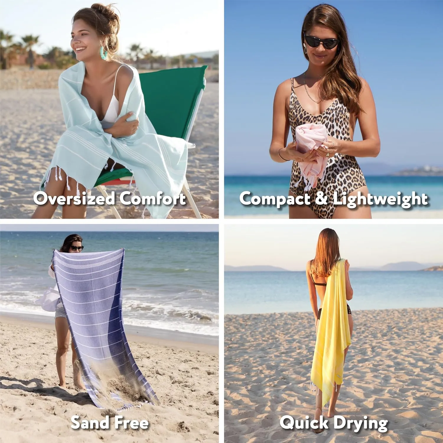 WETCAT Turkish Beach Towel Oversized (38"x71") 100% Turkish Cotton, Made in Turkey - Sand Free, Extra Large, Ultra Soft, Quick Drying, Compact & Lightweight for Travel - Blue