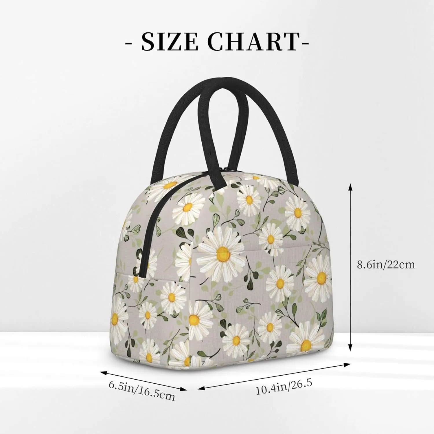 White Daisy Flower Insulated Lunch Bag Handbag lunchbox Food Container Gourmet Tote for School Office Work Picnic Travel