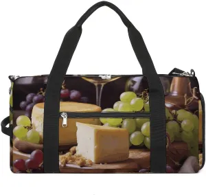 White Wine Cheese Cake Grapes Gym Bag for Men Women Water Resistant Duffle Bag Travel Lightweight Bag for Travel Sports