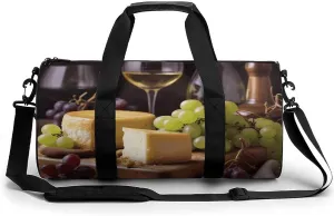 White Wine Cheese Cake Grapes Gym Bag for Men Women Water Resistant Duffle Bag Travel Lightweight Bag for Travel Sports