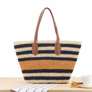 Wild Striped One-Shoulder Straw Bag Woven Beach Leisure Bag