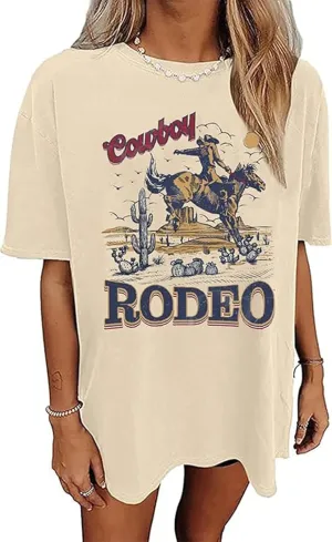 Wild West Cowboy T Shirt Women Vintage Rodeo Shirts Cowboy Graphic Tee Oversized Country Music Short Sleeve Tops