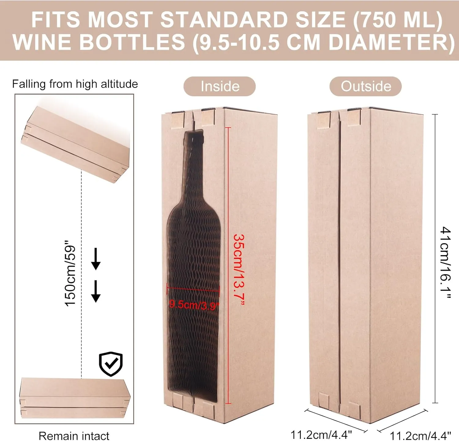Wine Shipping Box with Honeycomb Protective Case, Reusable Wine Bottle Protector Sleeves All-in-One Shipping Packaging for Transportation, Reusable, Impact-Resistant 6 Set