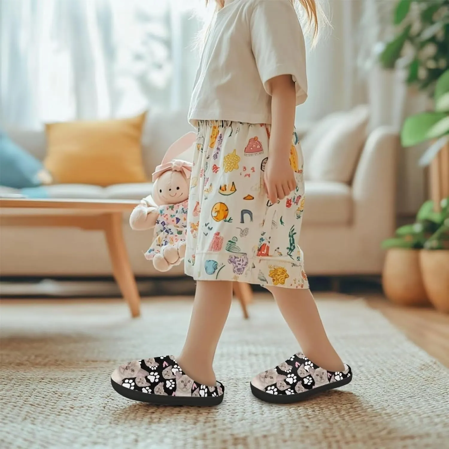 Winter Fluffy Slippers for Girls and Boys, Comfy Warm Scuff Slippers for Walking, Slip On Closed Toe Shoes for Home