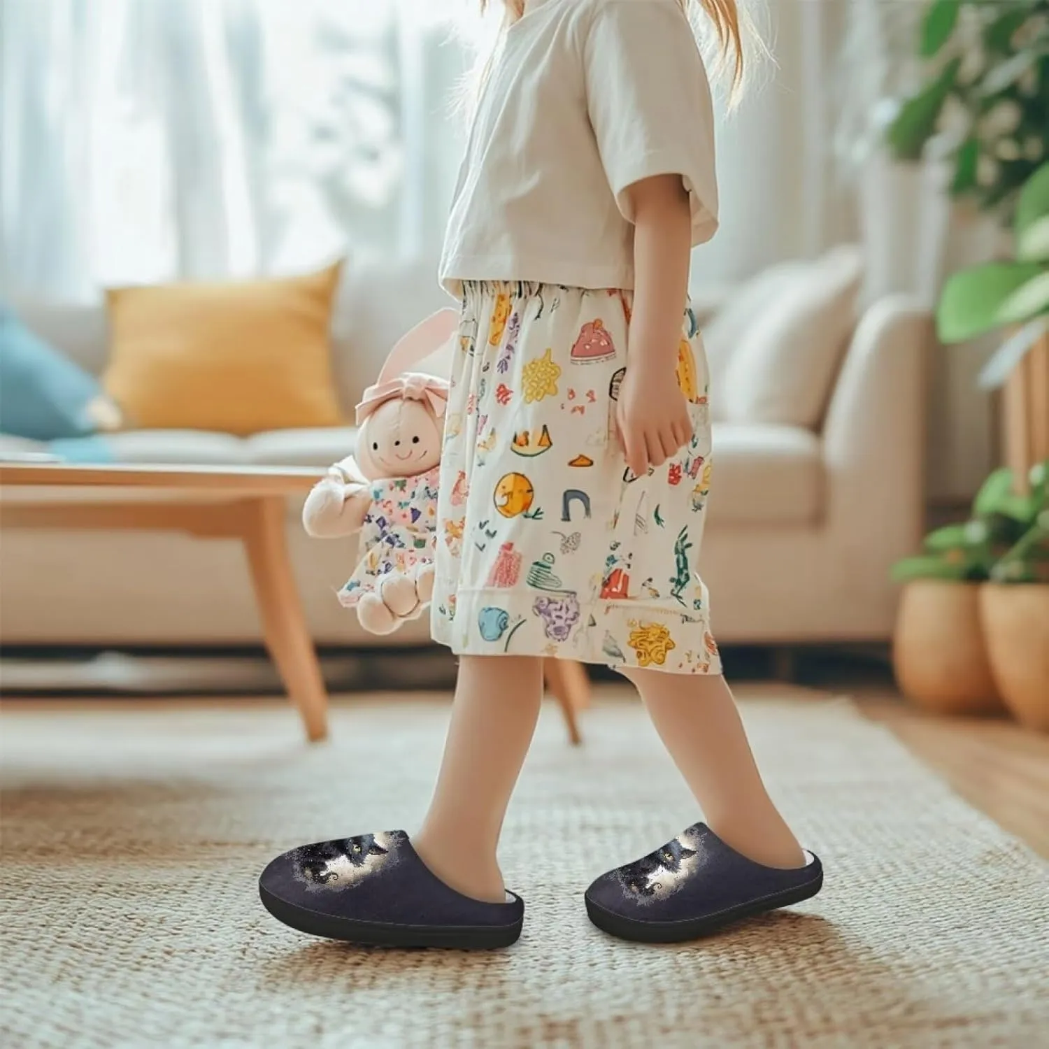 Winter Fuzzy Slippers for Kids, Soft Comfy House Slippers for Bedroom, Closed Toe Anti-Skid Scuff Slippers