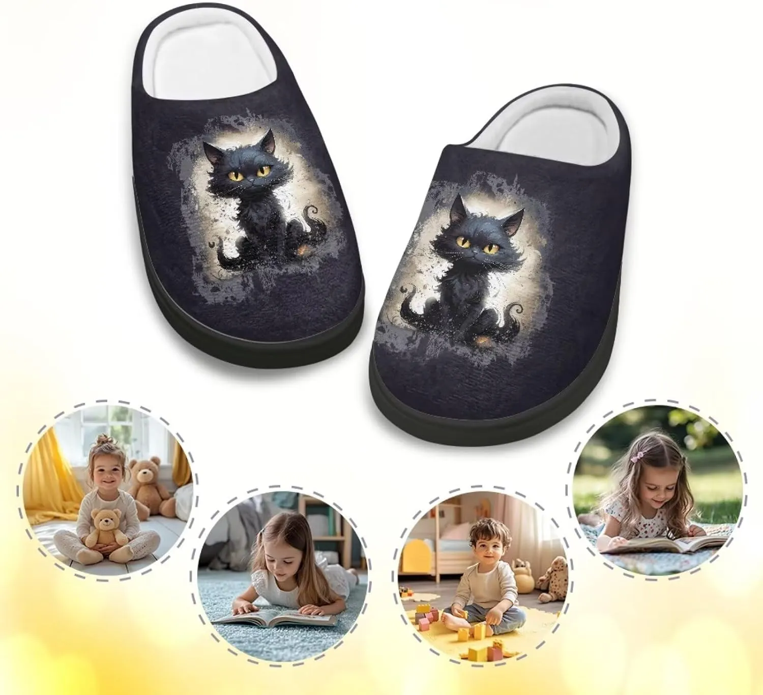 Winter Fuzzy Slippers for Kids, Soft Comfy House Slippers for Bedroom, Closed Toe Anti-Skid Scuff Slippers