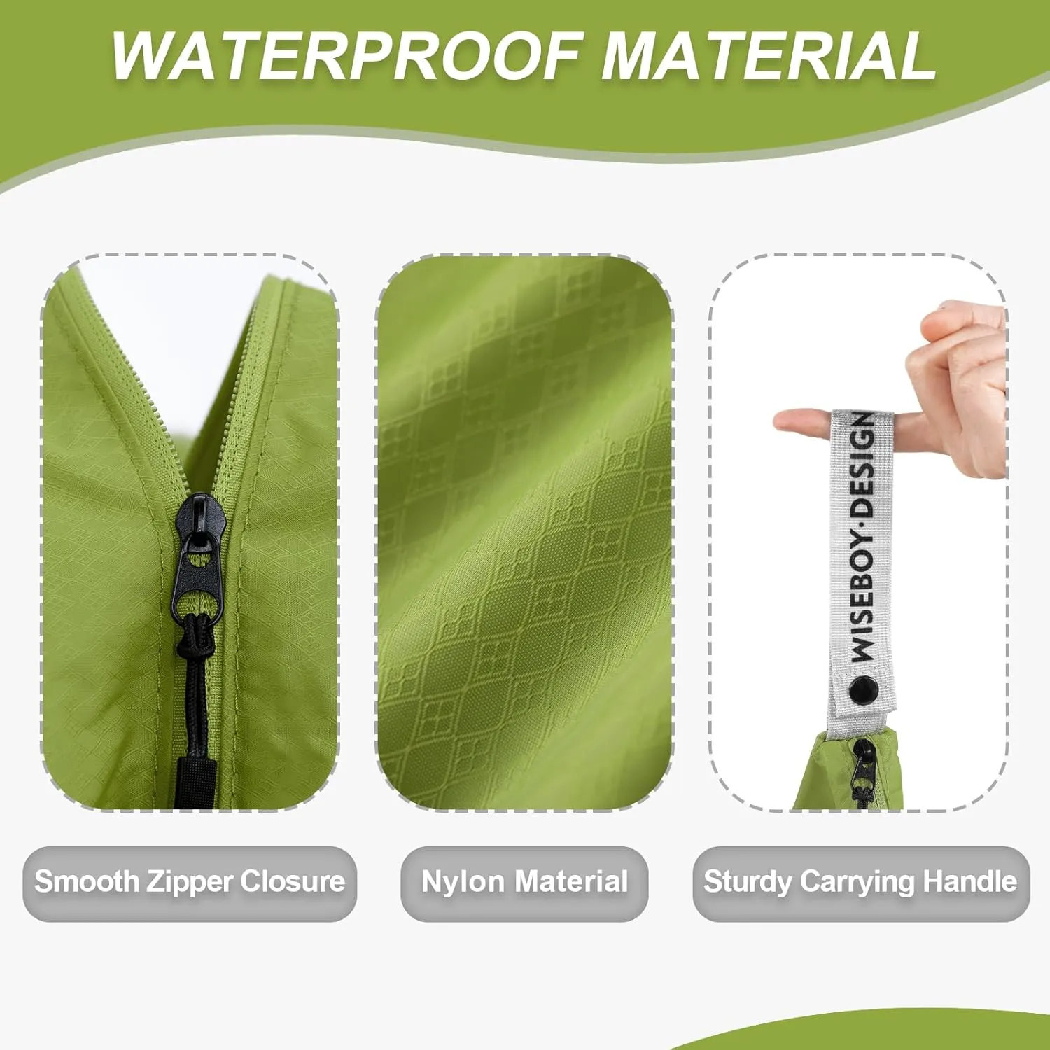 WiseBoy Laundry Bag, 23.6x35 inch Oversized Laundry Bags, Travel Laundry Bag Dirty Clothes Organizer, Nylon Wet Dry Storage Bag for College Dorm, Camping, Caravan, Green