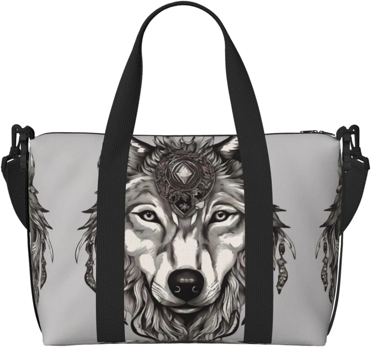 wolf motifs accessories03 print Gym Bag for Women,Carry on Weekender Overnight Duffle Bag,Personal Item Tote Bag
