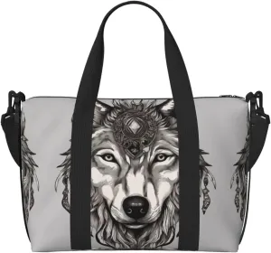 wolf motifs accessories03 print Gym Bag for Women,Carry on Weekender Overnight Duffle Bag,Personal Item Tote Bag
