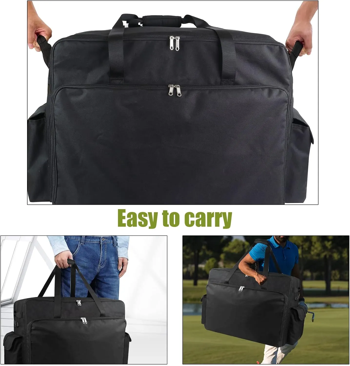 WOMACO Foldable Large Duffle Bag, 130 L Heavy Duty Travel Bag with Handles, Water Resistant Huge Camping Duffle Carrying Bag Collapsible Storage Bag (Black, 33.5"L x 15.7"D x 20"H)