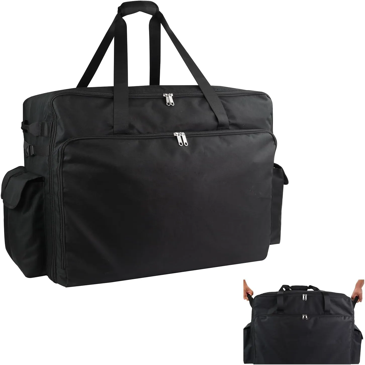WOMACO Foldable Large Duffle Bag, 130 L Heavy Duty Travel Bag with Handles, Water Resistant Huge Camping Duffle Carrying Bag Collapsible Storage Bag (Black, 33.5"L x 15.7"D x 20"H)
