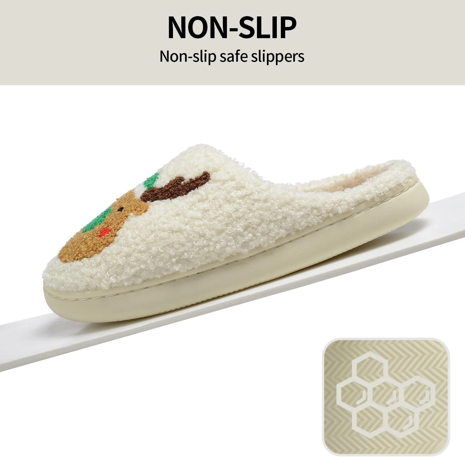 Women Christmas Reindeer Holiday Slippers：Moose Cute Cartoon Elk Fuzzy Warm House Men Xmas Winter Soft Cozy Slippers