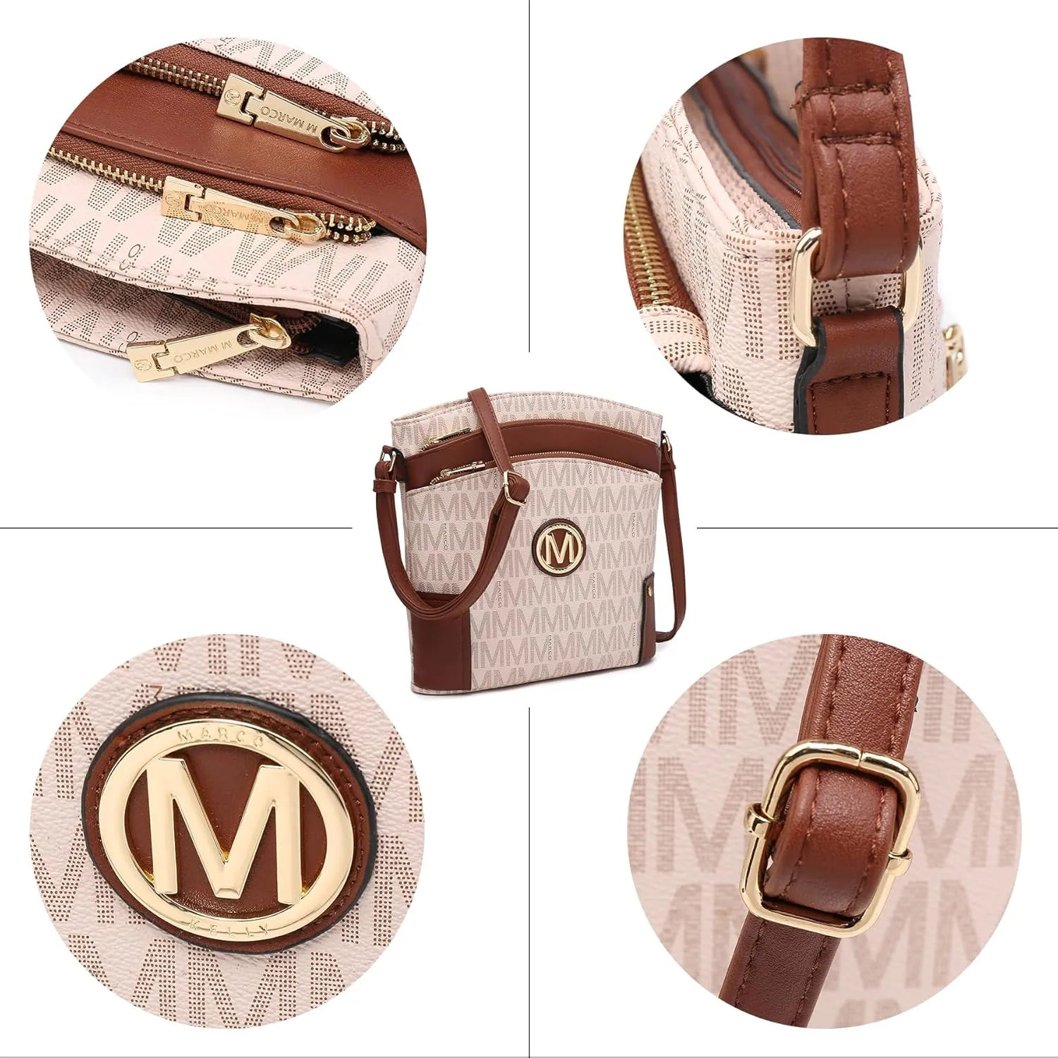 Women Crossbody Purses Multi Pockets Large Signature Monogram Zip Shoulder Bags Ladies PU Leather Handbag