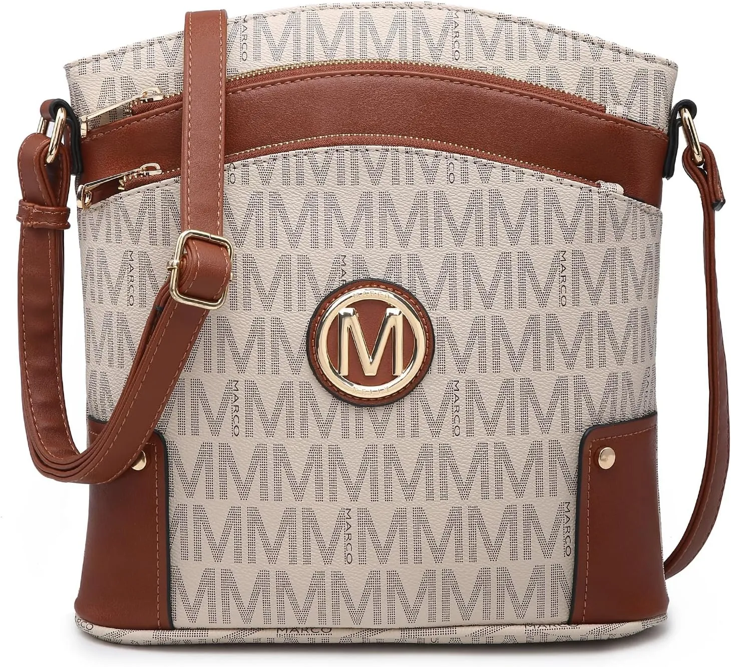 Women Crossbody Purses Multi Pockets Large Signature Monogram Zip Shoulder Bags Ladies PU Leather Handbag