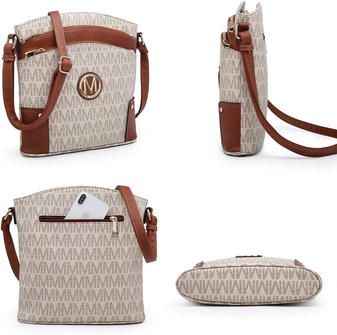 Women Crossbody Purses Multi Pockets Large Signature Monogram Zip Shoulder Bags Ladies PU Leather Handbag