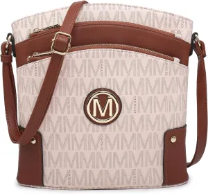 Women Crossbody Purses Multi Pockets Large Signature Monogram Zip Shoulder Bags Ladies PU Leather Handbag