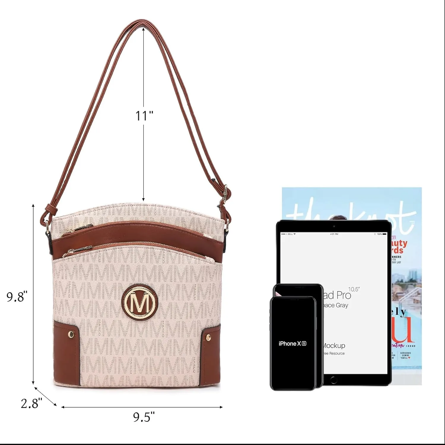 Women Crossbody Purses Multi Pockets Large Signature Monogram Zip Shoulder Bags Ladies PU Leather Handbag