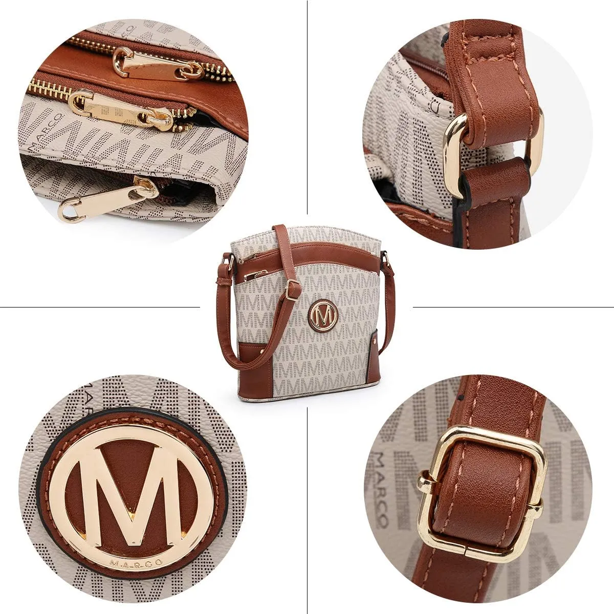 Women Crossbody Purses Multi Pockets Large Signature Monogram Zip Shoulder Bags Ladies PU Leather Handbag