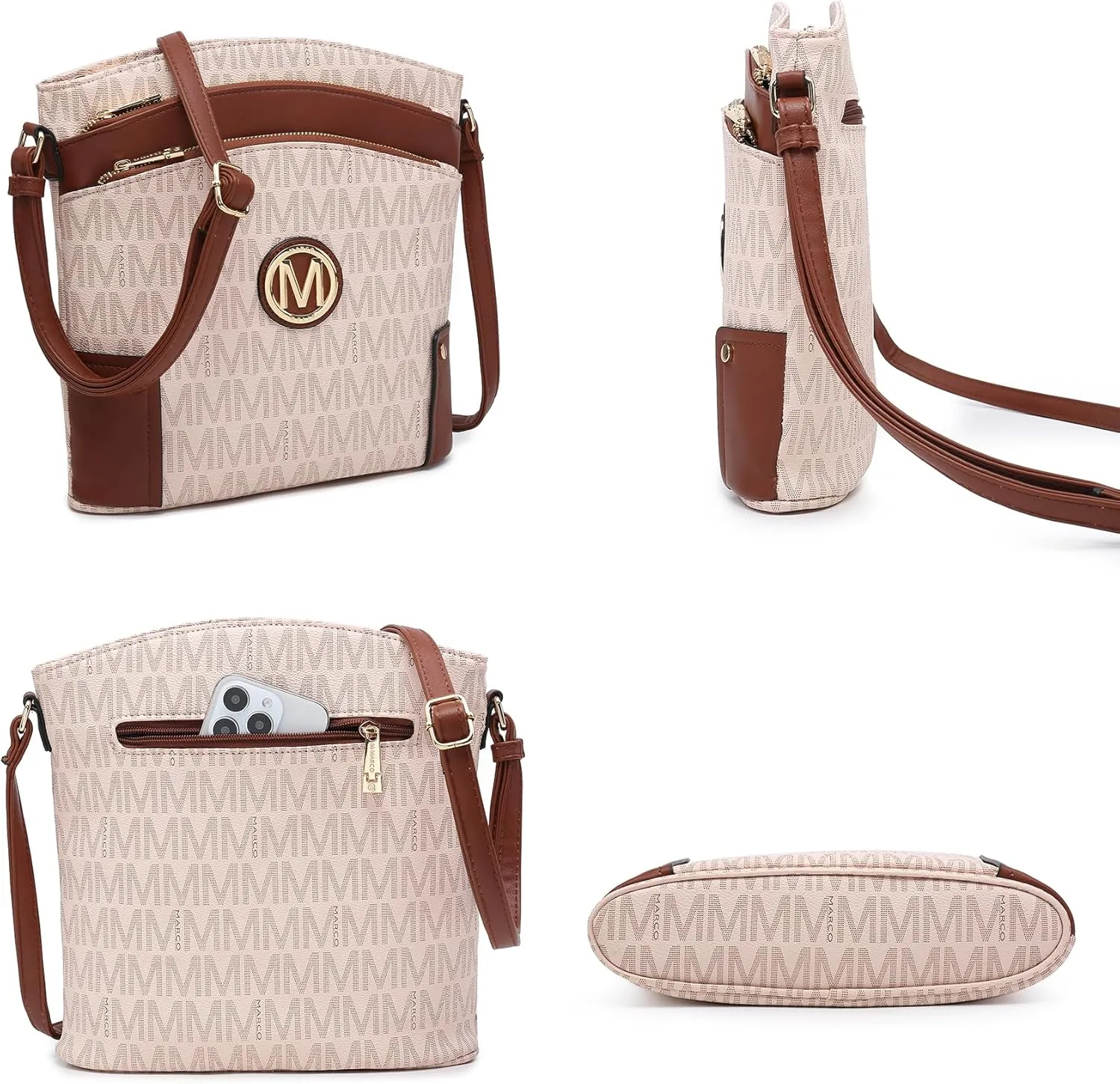 Women Crossbody Purses Multi Pockets Large Signature Monogram Zip Shoulder Bags Ladies PU Leather Handbag