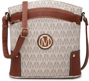 Women Crossbody Purses Multi Pockets Large Signature Monogram Zip Shoulder Bags Ladies PU Leather Handbag