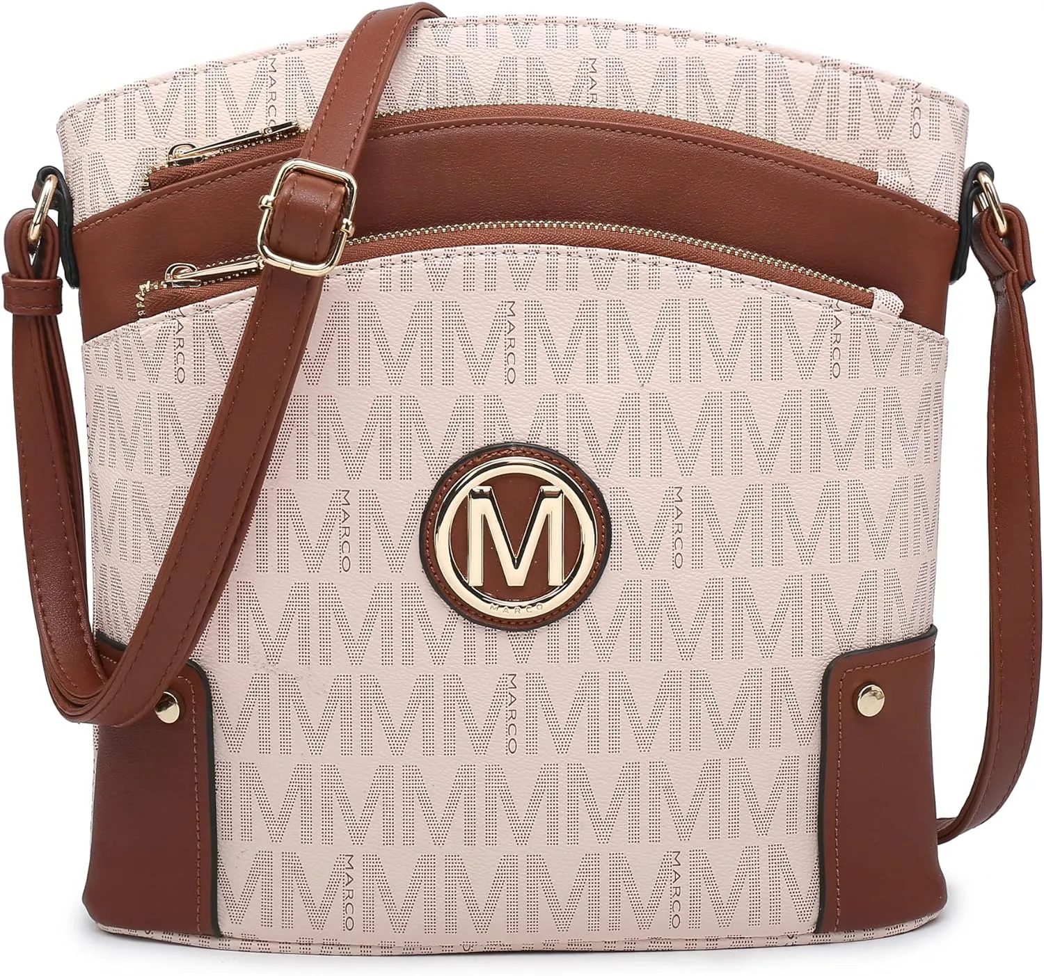 Women Crossbody Purses Multi Pockets Large Signature Monogram Zip Shoulder Bags Ladies PU Leather Handbag