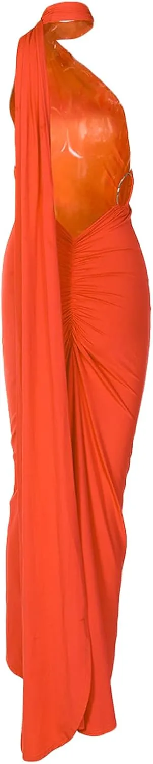 Women Floral Maxi Tube Dress with Scarf Y2k Strapless Sexy Backless Mesh Bodycon Long Dresses Cocktail Sundress