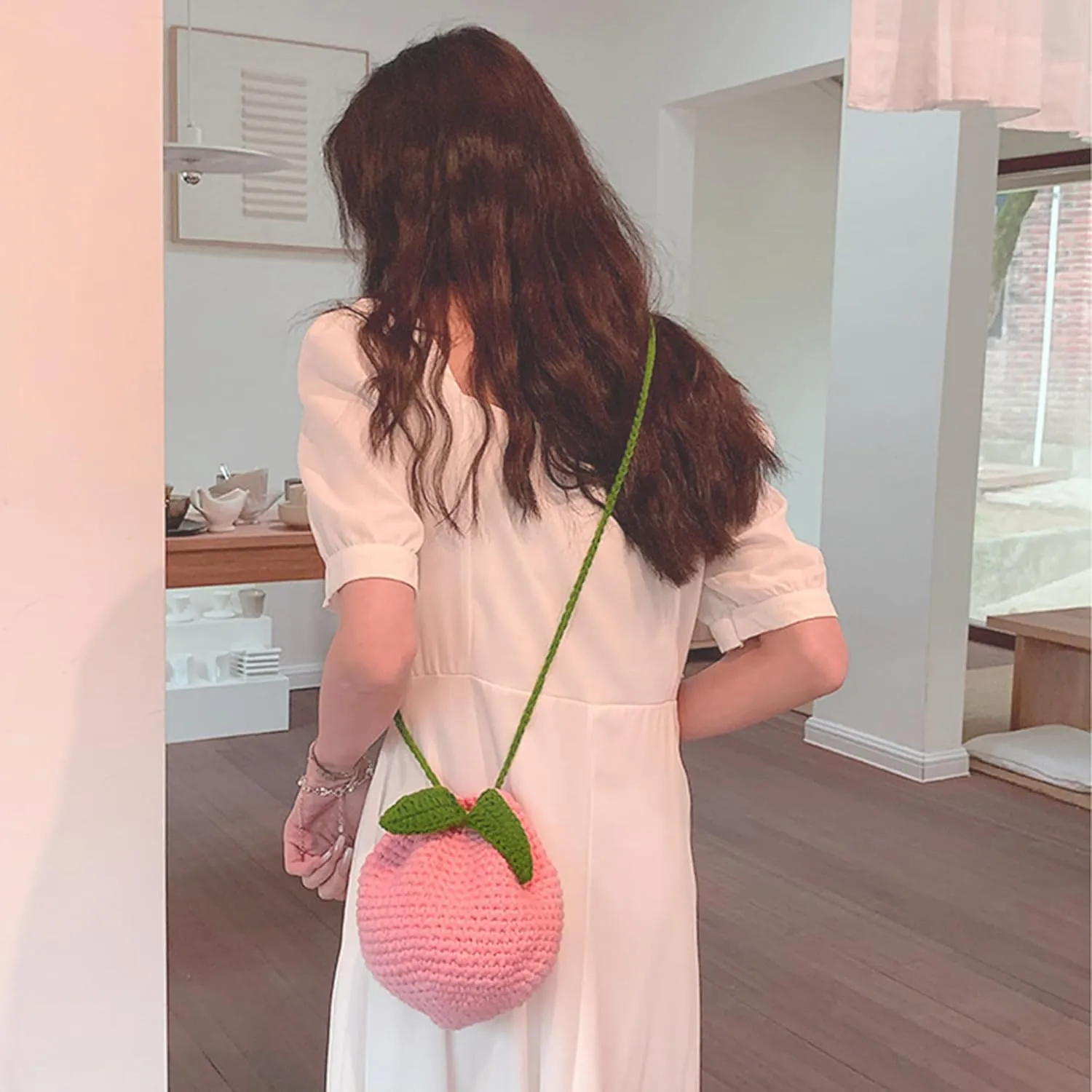 Women Girls Mini Fruit Knitting yarn Crochet Crossbody Shoulder Bag Coin Purse