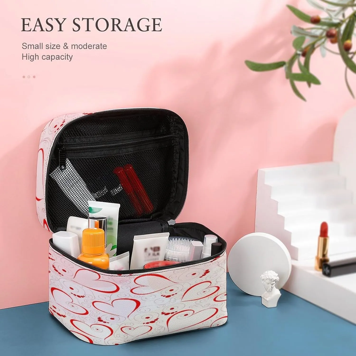 Women Leather Cosmetic Bag, Zipper Makeup Case Purse Holder Pouch Handbag